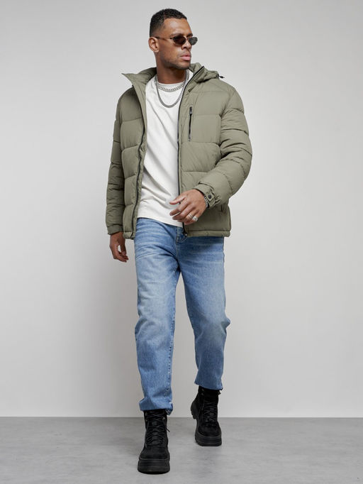 Куртка спортивная мужская зимняя с капюшоном цвета хаки 8362Kh - Wonderrman фото 16