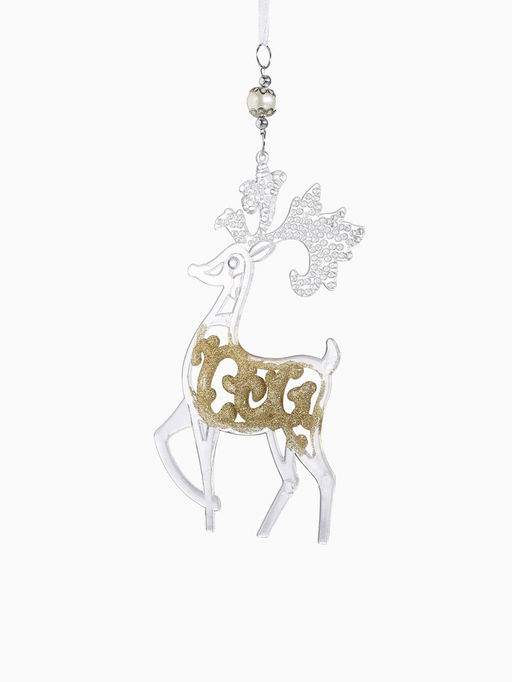 Цена за 2 шт. Ёлочная игрушка Зимнее волшебство. Олень - узорный блеск, 10.717.7 см, прозрачно-золотой  фото 15