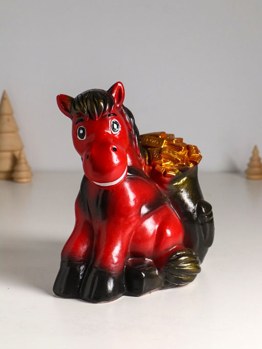 Копилка для денег Огненный конь с деньгами, гипс, 21 см, красный