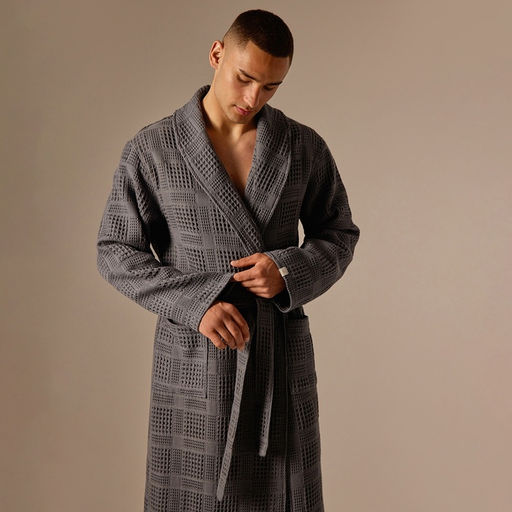 Халат вафельный мужской SL HOME: Chess «Гри Сандре», размер S, хлопок 100%, тёмно-серый