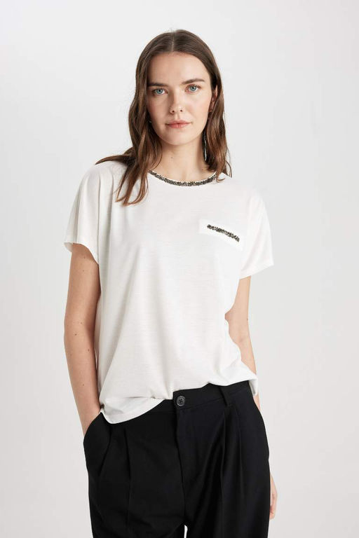 Футболка с круглым вырезом и короткими рукавами - Defacto фото 4