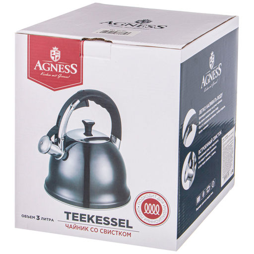 ЧАЙНИК AGNESS СО СВИСТКОМ 3,0 Л НЖС, ТЕРМОАККУМУЛИРУЮЩЕЕ ДНО, ИНДУКЦИЯ  фото 2