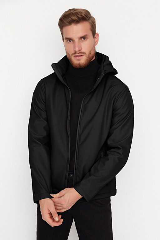Siyah Regular Fit __kart_labilir Kap__onlu Softshell R_zgara ve Suya Dayan_kl_ Mont TMNAW22MO0118 - Trendyolmilla фото 2