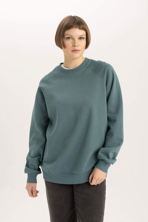 Толстый свитшот оверсайз с круглым вырезом - Defacto фото 4