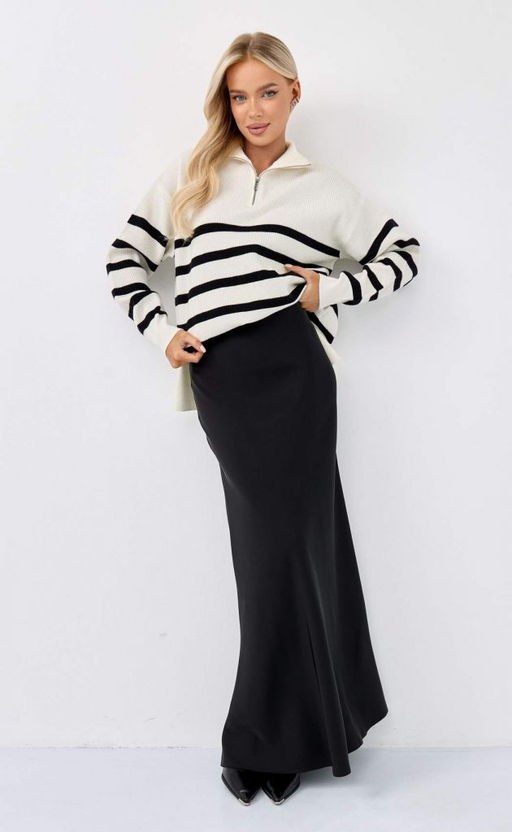 Джемпер женский с воротником на молнии в полоску F322-15115Rus бело-черный - Fine joyce фото 2