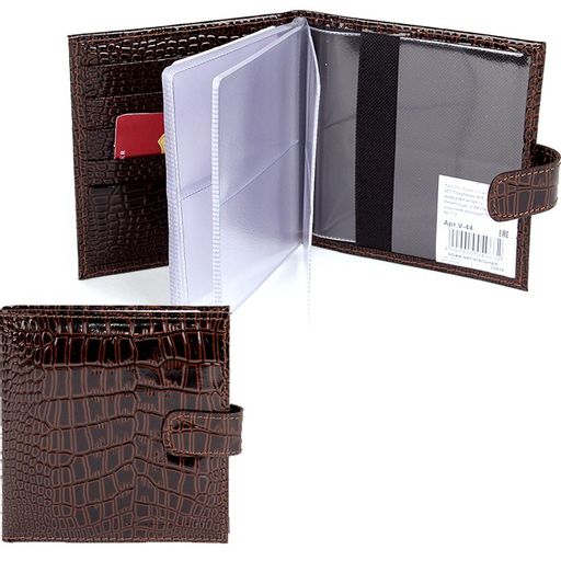Визитница Premier-V-44 (с хляст, 2х-рядная, 5внут карм, 32карточки) натуральная кожа коричн.темный крокодил мелкий (112) 160342