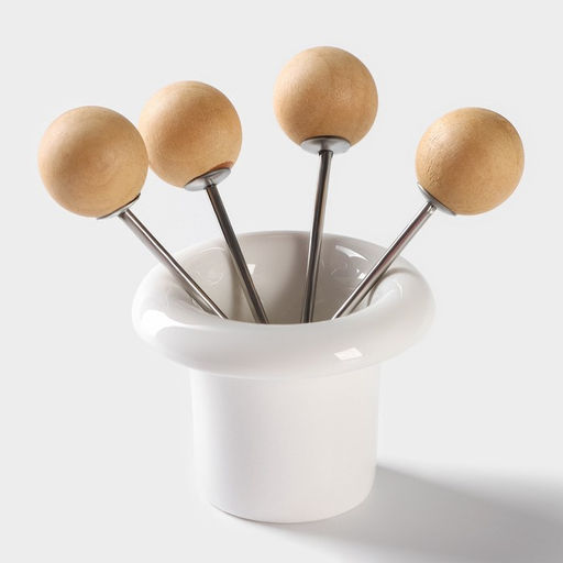 Набор для канапе и нарезки BellaTenero, 8 предметов: блюдо d=29.8 см, доска для нарезки, 2 ножа, 4 шпажки, фарфор, белый