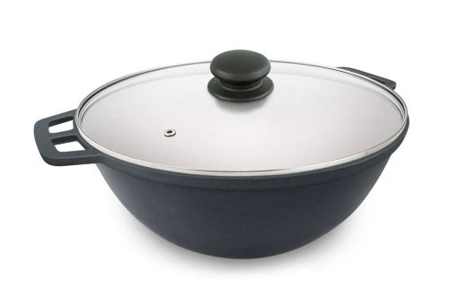 Казан сферический с внешним декор. Покрытием со стеклянной крышкой, 7,5л - Нева металл посуда фото 3