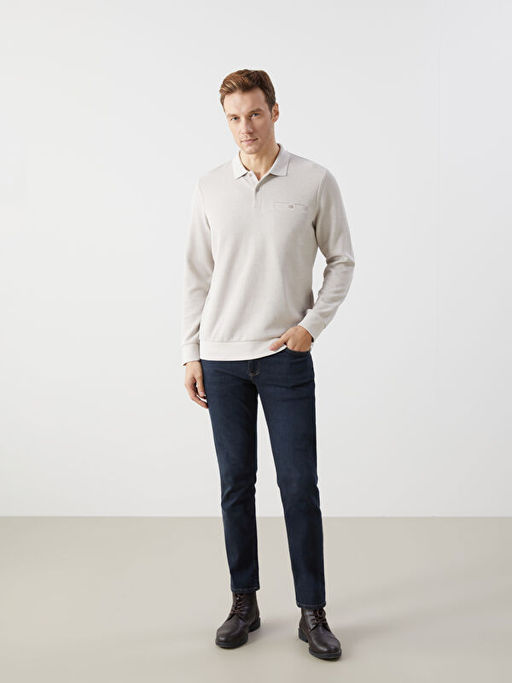 Polo Yaka Uzun Kollu Erkek Sweatshirt