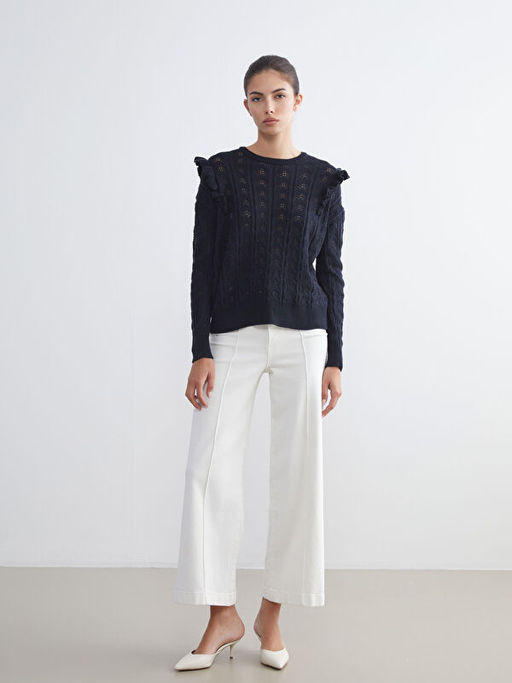 Bisiklet Yaka Ajurlu Kad?n Triko Kazak