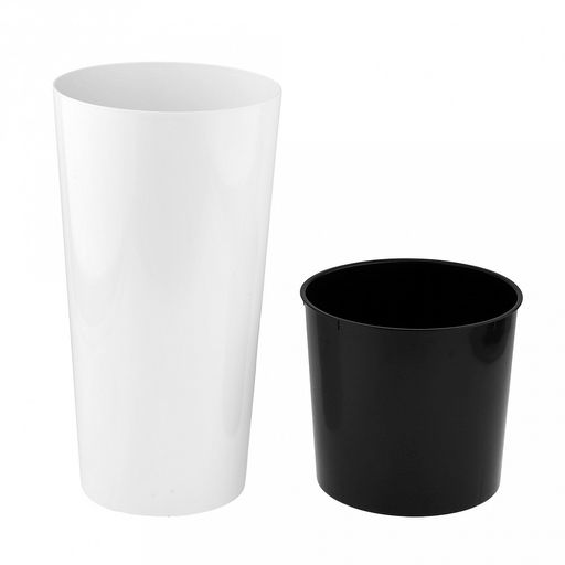 Кашпо для цветов пластмассовое "Камелия" 1,5л, д14см, h26см, со вставкой h13см, полипропилен, белый (Беларусь)