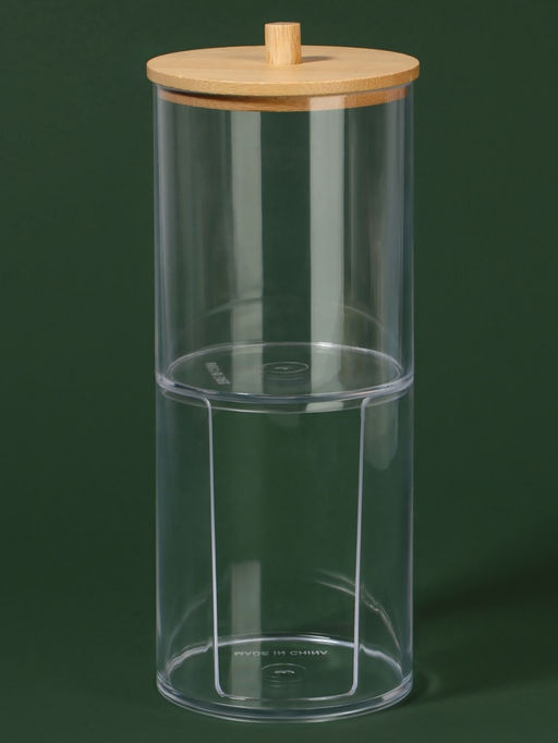 Органайзер для ватных палочек и дисков «BAMBOO», с крышкой, 2 секции, 7×18.5 см, прозрачный