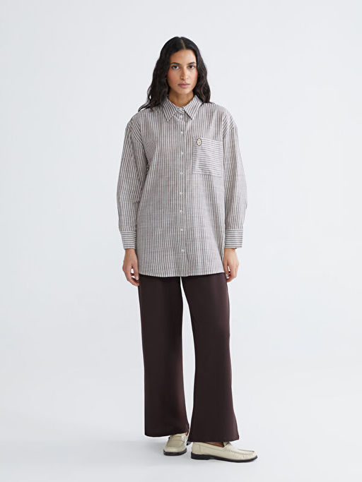 ?izgili Oversize Poplin Kad?n G?mlek Tunik