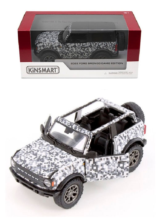 Kinsmart. Модель арт.KT5445W/3 "Ford Bronco Camo Edition 2022" открытый верх 1:36 (серый пиксель)