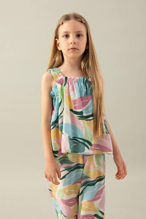 Блузка с узором на бретелях для девочки - Defacto фото 3