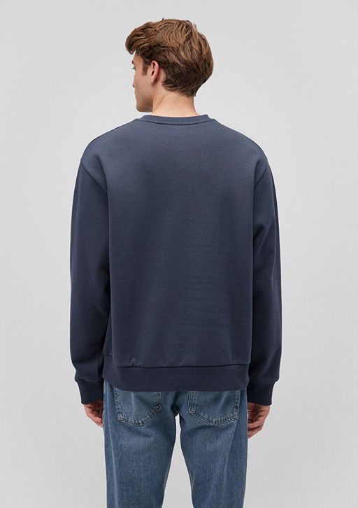 Bisiklet Yaka Lacivert Basic Sweatshirt - Mavi фото 4