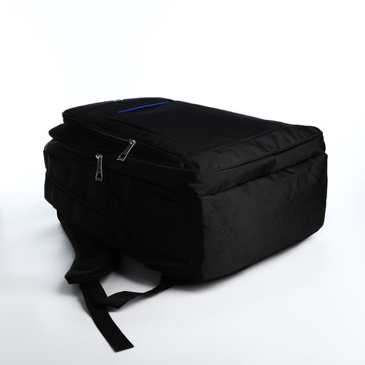 Рюкзак молодёжный из текстиля, 2 отдела на молнии, 4 кармана, цвет чёрный/синий - Simaland фото 3