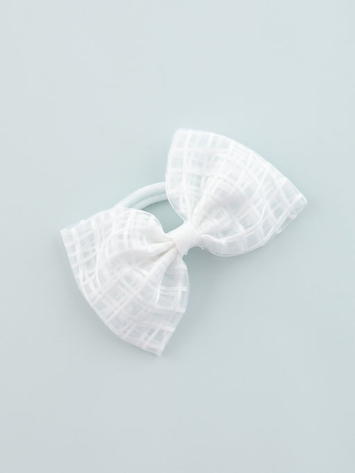 Цена за 6 шт. Бант для волос на резинке «Бантик», хрусталь клетка, 9 см, белый