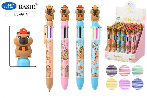 Ручка шар. автомат. "Новогодняя" 6-цветная (EQ-8916-N) цветной корпус с рисунком ассорти, наконечник с фигуркой