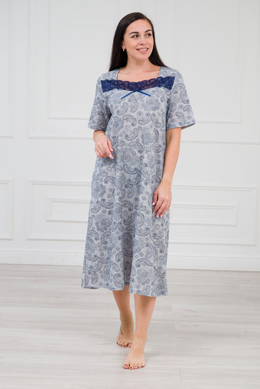 Ночная сорочка из кулирки Кружевница огурчик сине-васильковый - Амадэль фото 2