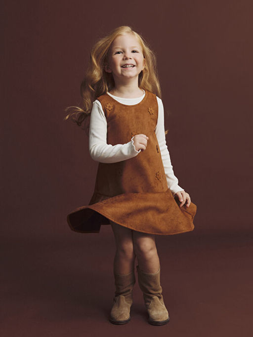 Bisiklet Yaka ?i?ekli K?z Bebek Elbise ve Ti??rt