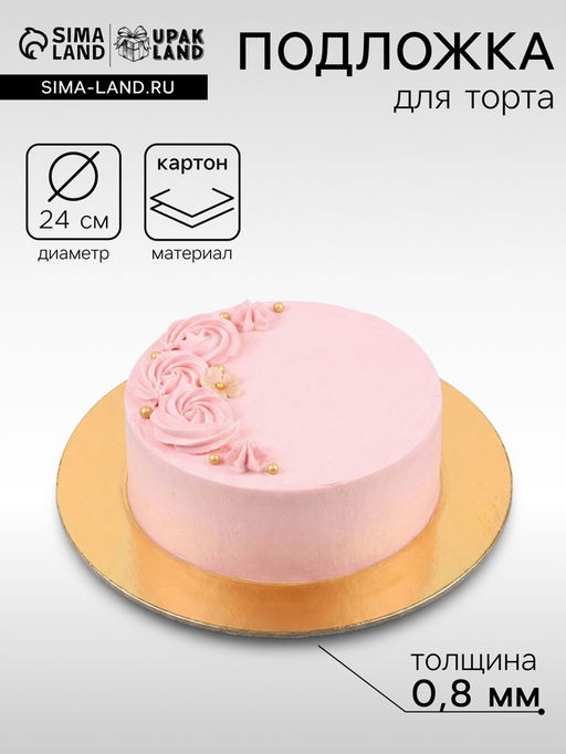 Цена за 25 шт. Подложка для торта, кондитерская, 24 см, золото - белая, 0.8 мм