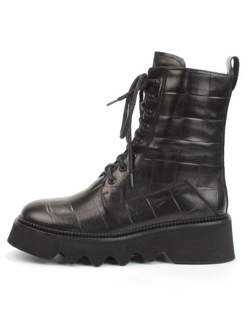 01-C1110-1 BLACK Ботинки демисезонные женские (натуральная кожа, байка)