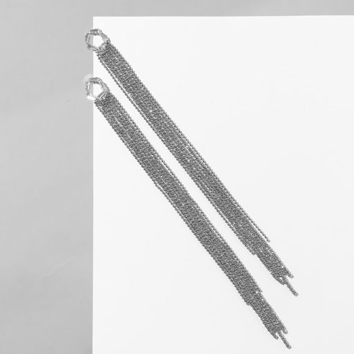 Серьги висячие со стразами Голливуд кольца из прямоугольников, белые в серебре, 19.5 см - Qf фото 2