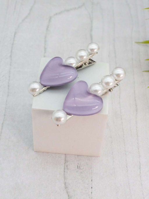 Набор заколок для волос GIRLY 2 шт. "Pearl heart", purple