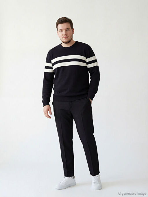 Bisiklet Yaka ?izgili Erkek Triko Kazak