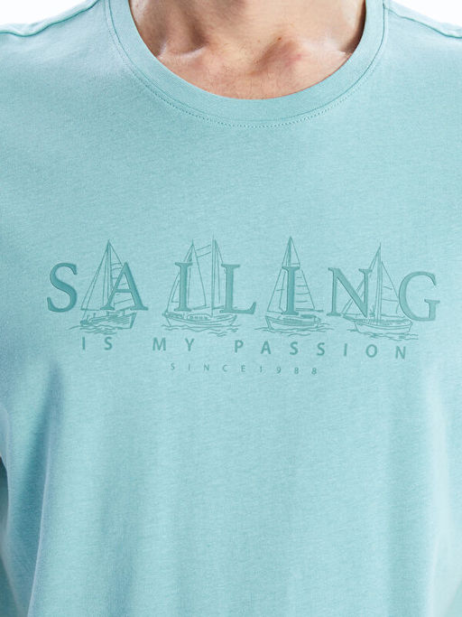 Bisiklet Yaka Bask?l? Penye Erkek Ti??rt