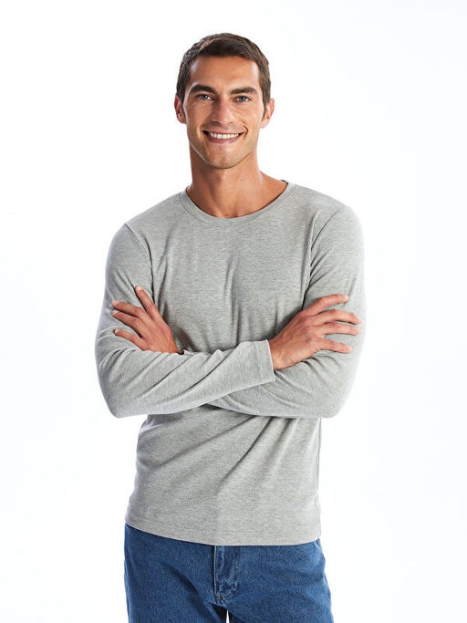 Bisiklet Yaka Uzun Kollu Penye Erkek Ti??rt