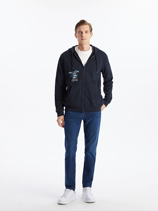 Kap??onlu Uzun Kollu Erkek Fermuarl? Sweatshirt