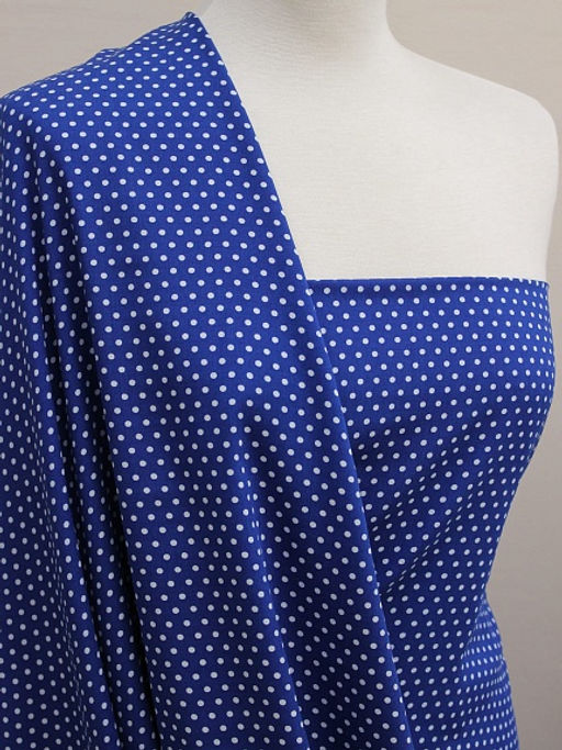 Штапель Белый горох (3мм) цв.т.василек, ш.1.43м, вискоза-100%, 90гр/м.кв - Купава фото 4