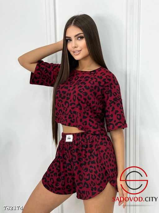 Женская пижама с шортами леопард