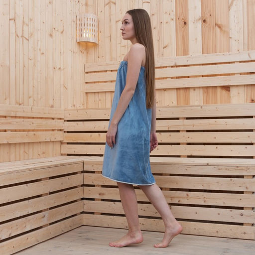 Полотенце-парео Этель для бани, цв. голубой, 70*140 см, 100% п/э, 280 г/м2  фото 2