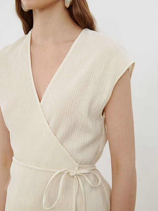 Kruvaze Yaka Dokulu Bluz