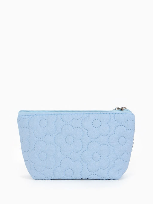 Косметичка женская «Цветочки», на молнии, ручка из бусин, голубая