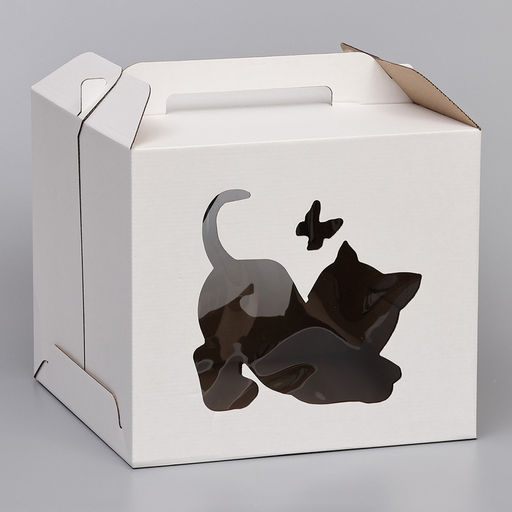 Цена за 5 шт. Кондитерская упаковка Котенок, 2 окна, белая, 35 х 35 х 31 см - UPAK LAND фото 4