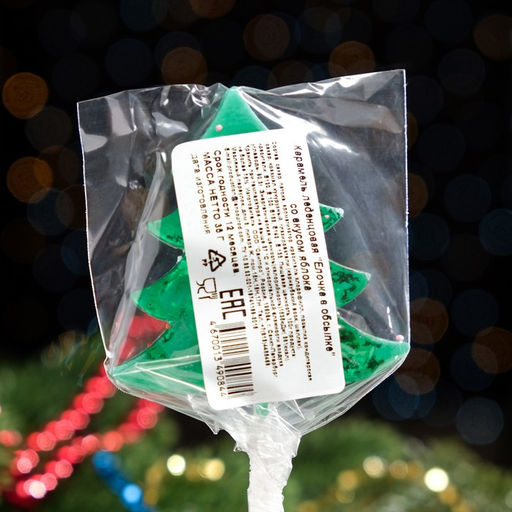 Цена за 20 шт. Карамель леденцовая новогодняя Елочка в обсыпке, яблоко, 35 г