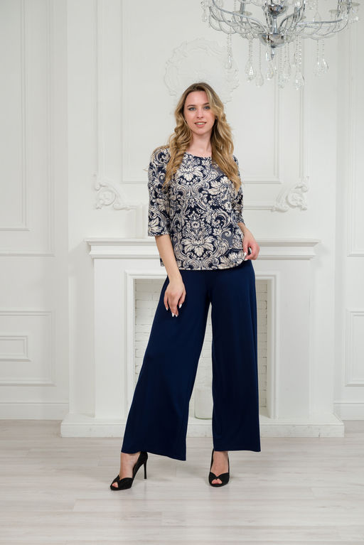 Костюм женский из кофты с рукавом 3/4 и брюк из вискозы Элеонора тёмно синий