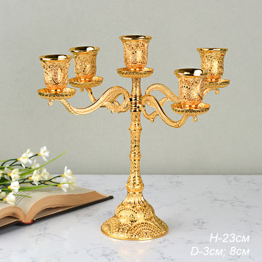 Подсвечник на 5 свечей золото 23 см / 305G /уп 48/ - ГалеонТрейд фото 3