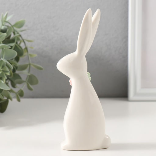 Фигурка керамика «Зайчик белый с цветочками», 6×2.8×15 см