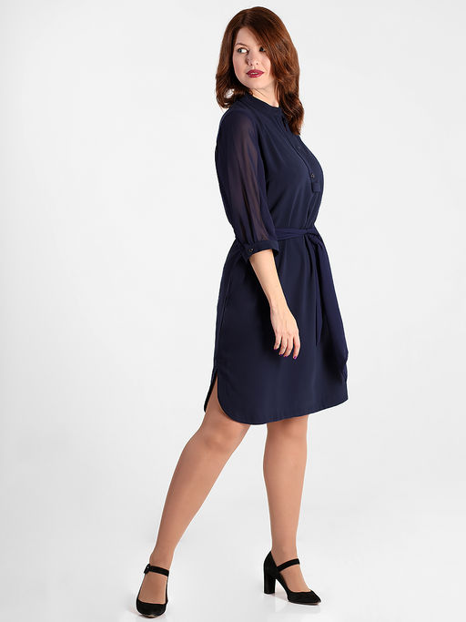 Платье темно-синее из шифона нарядное с украшением - Almond фото 3