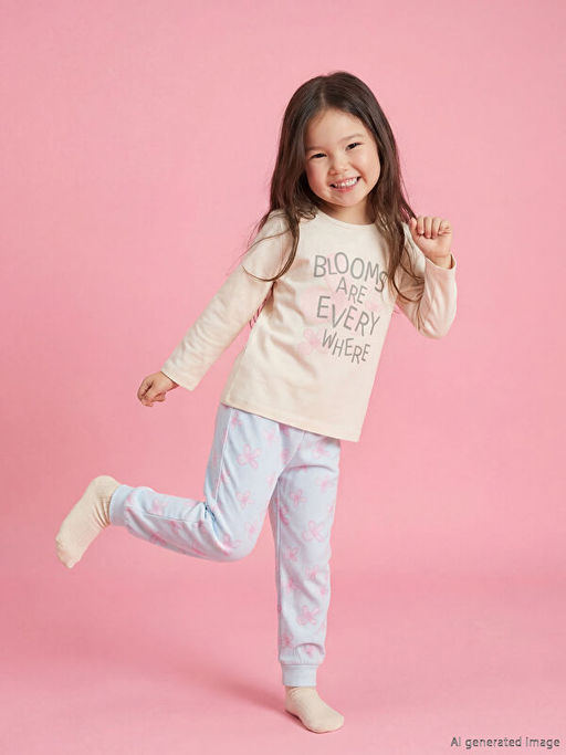 Bask?l? K?z ?ocuk Pijama Tak?m?