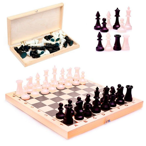 Шахматы пластиковые гроссмейстерские, с деревянной доской 42*42см (02-16/105) король-70мм, пешка-40мм