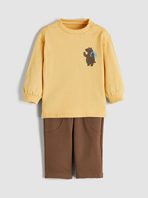 Bask?l? Erkek Bebek Sweatshirt ve Pantolon 2li Tak?m