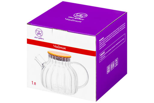 Чайник 1 л 20*14*13 см Crystal glass с ситом+бамб.крышк.с метал. дном/с силик.уплотнит, стекло - Elan gallery фото 9
