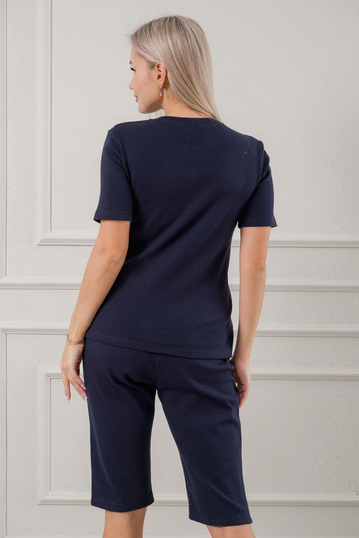 Пижама женская из бридж и футболки из интерлока Королева темно-синий - Амадэль фото 7