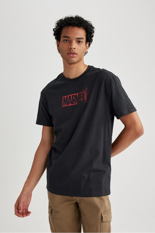 Футболка обычного кроя с круглым вырезом и короткими рукавами только с логотипом Marvel - Defacto фото 6